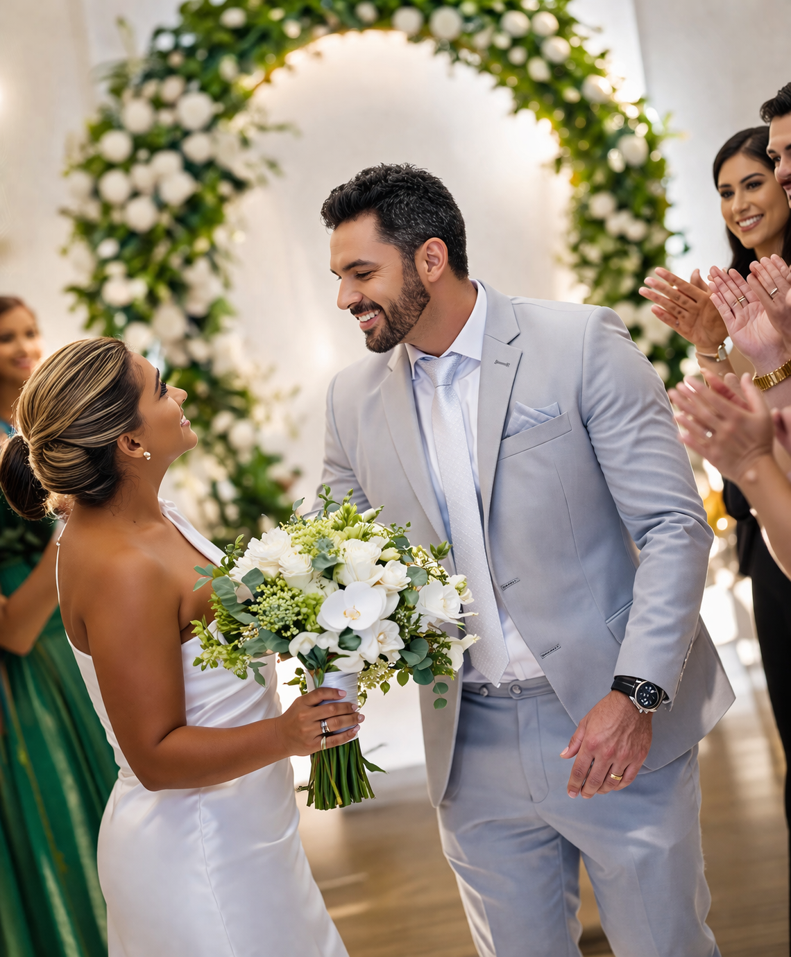 Três homens usando ternos formais em diferentes tons