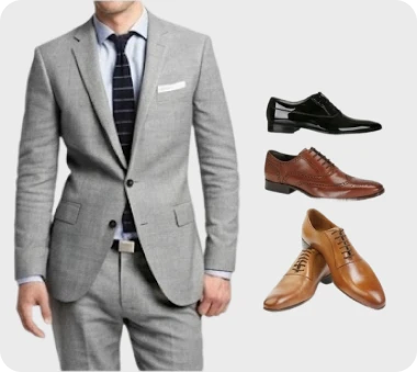 Terno cinza com seleção de sapatos sociais